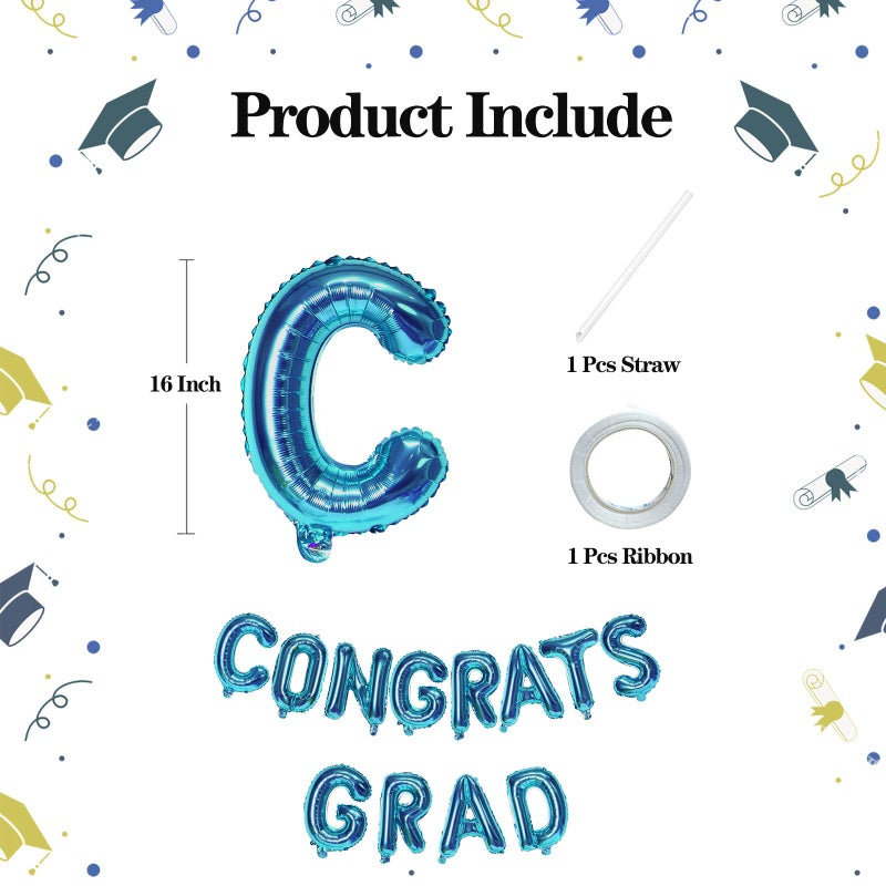 KALOR 16 Inch Dark Blue Congrats Grad Banner Balloons, Dark Blue Congrats Grad Letters Sign, Graduation Decorations 2025 for Congrats Grad Party Decorations 2025 - Image 2